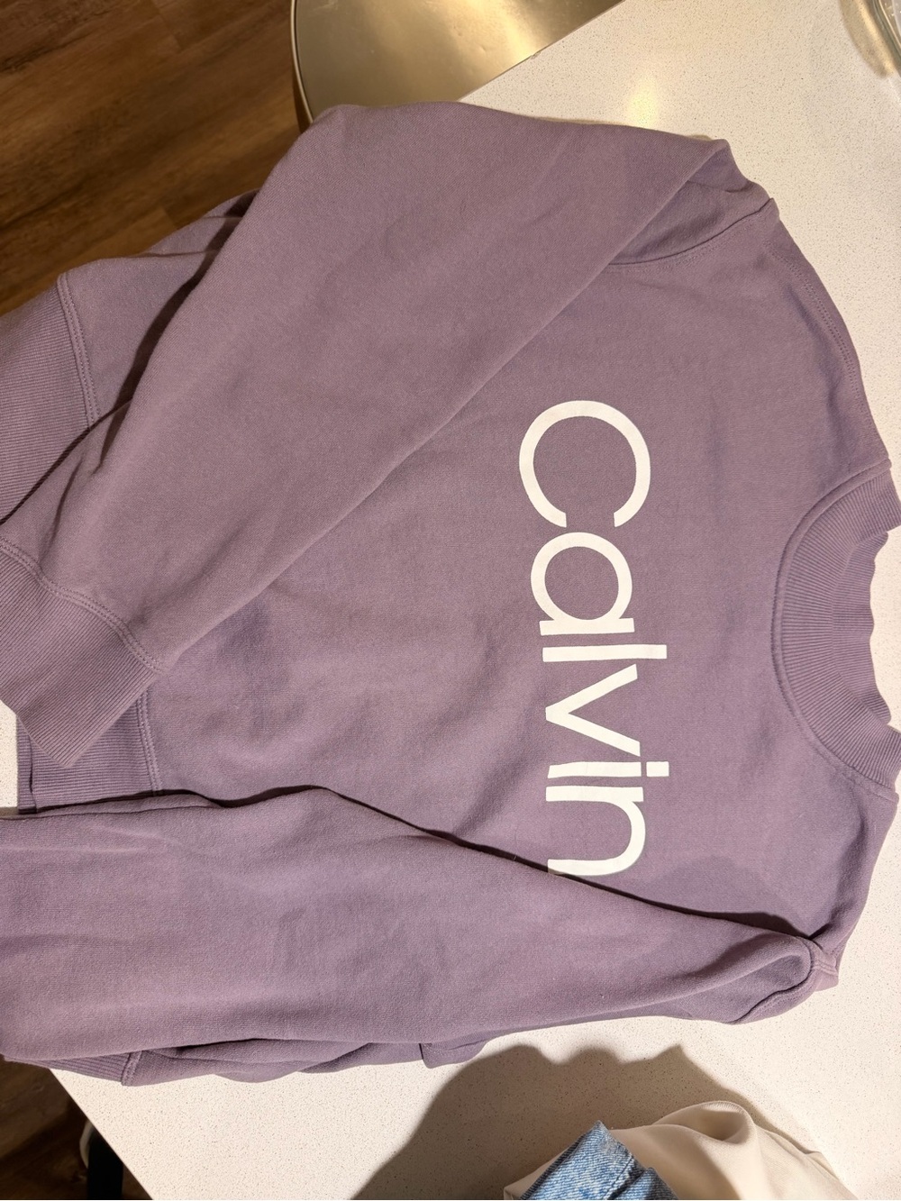 Calvin Klein Lavender Crewneck with White Vertical Logo